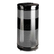 Rubbermaid RCPS3ETBK Classics Perforated Open Top Receptacle,Round,Steel,25 gal,Black