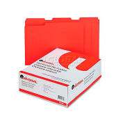Universal Colored File Folders, 1/3 Cut Assorted, Two-Ply Top Tab, Letter, Red, 100/Box