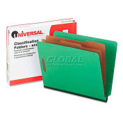 Universal Pressboard End Tab Folders, Letter, Six-Section, Green, 10/Box