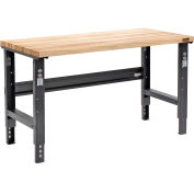 Adjustable Height Workbench C-Channel Leg, 60"W x 36"D, 1-3/4" Maple Top Square Edge, Black