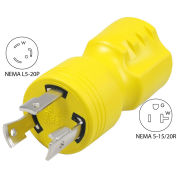 20 to 15/20-Amp Generator Locking Adapter with NEMA L5-20P to 5-15/20R, Yellow