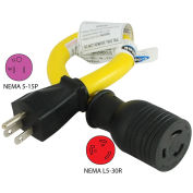 15 to 30-Amp Locking Generator Adapter with NEMA 5-15P to L5-30R, Yellow