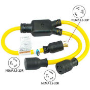 3', 30 to 20-Amp Generator Y Adapter with NEMA L5-30P to L5-20R*2, Yellow