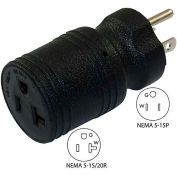 15 to 15/20-Amp Straight Blade Adapter with NEMA 5-15P to 5-15/20R, Black