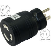 15 to 30-Amp Locking  Adapter with NEMA 5-15P to L5-30R, Black