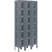 Heavy Duty Ventilated Steel Locker, Six Tier, 3-Wide, 12x12x12, Unassembled, Gray