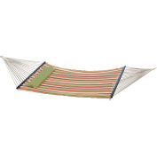 Quilted Poly Outdoor Hammock with Pillow, Orange & Green Stripe