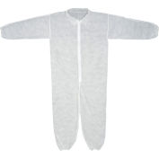 Coverall, Elastic Wrists & Ankles, Zipper Front, Single Collar, Polypropylene, White, M, 25/Case