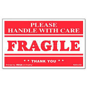 Universal "Fragile Handle With Care" Self-Adhesive Shipping Labels, 3 x 5, 500/Roll