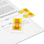 Universal One Arrow Page Flags, "Sign Here", Yellow/Red, 2 Dispensers of 50 Flags/Pack