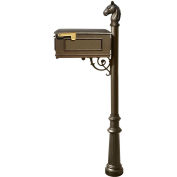 Lewiston Equine Mailbox without Address Plates w/Horsehead Finial & Decorative Fluted Base, Bronze