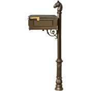 Lewiston Equine Mailbox without Address Plates w/Horsehead Finial & Decorative Ornate Base, Bronze