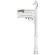 Lewiston Equine Mailbox without Address Plates w/Horsehead Finial & Decorative Ornate Base, White