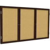 Ghent® 3 Door Enclosed Bulletin Board, Walnut Frame, 96"W x 48"H