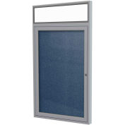 Ghent® 1 Door Enclosed Vinyl Bulletin Board w/Illuminated Header, Navy w/Silver Frame, 30"x36"