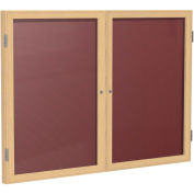 Ghent® 2 Door Enclosed Flannel Letter Board w/Oak Frame, 60"W x 48"H, Burgundy