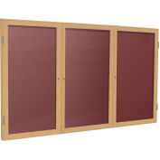 Ghent® 3 Door Enclosed Flannel Letter Board w/Oak Frame, 72"W x 36"H, Burgundy