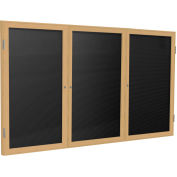 Ghent® 3 Door Enclosed Flannel Letter Board w/Oak Frame, 72"W x 36"H, Black
