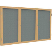 Ghent® 3 Door Enclosed Fabric Bulletin Board, Gray Fabric/Oak Frame, 72"W x 36"H