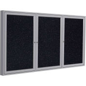 Ghent® 3 Door Enclosed Recycled Rubber Bulletin Board, 96"W x48"H, Confetti w/Silver Frame