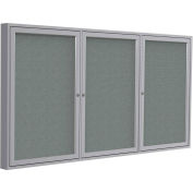 Ghent® 3 Door Enclosed Fabric Bulletin Board, Gray Fabric/Silver Frame, 72"W x 36"H