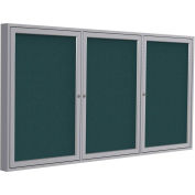 Ghent® 3 Door Enclosed Fabric Bulletin Board, Blue Fabric/Silver Frame, 72"W x 48"H