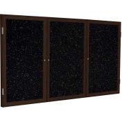 Ghent® 3 Door Enclosed Recycled Rubber Bulletin Board, 96"W x48"H, Tan Speckled w/Walnut Frame