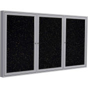 Ghent® 3 Door Enclosed Recycled Rubber Bulletin Board, 96"W x48"H, Tan Speckled w/Silver Frame