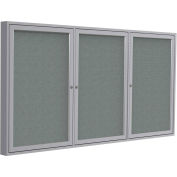 Ghent® 3 Door Enclosed Fabric Bulletin Board, Gray Fabric/Silver Frame, 72"W x 48"H