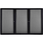 Ghent® 3 Door Ovation Bulletin Board, Gray Fabric/Black Frame, 72-1/8"W x 48-1/8"H