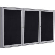 Ghent® 3 Door Enclosed Recycled Rubber Bulletin Board, 72"W x36"H, Black w/Silver Frame