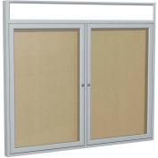 Ghent® 2 Door Enclosed Vinyl Bulletin Board w/Header, Caramel w/Silver Frame, 48"W x 36"H