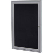 Ghent® 1 Door Enclosed Recycled Rubber Bulletin Board, 24"W x36"H, Black w/Silver Frame