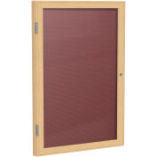 Ghent® 1 Door Enclosed Flannel Letter Board w/Oak Frame, 24"W x 36"H, Burgundy