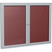 Ghent® 2 Door Enclosed Flannel Letter Board w/Silver Frame, 48"W x 36"H, Burgundy