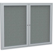 Ghent® 2 Door Enclosed Fabric Bulletin Board, Gray Fabric/Silver Frame, 48"W x 36"H