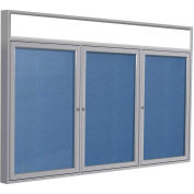 Ghent® 3 Door Enclosed Vinyl Bulletin Board w/Header, Ocean w/Silver Frame, 72"W x 36"H