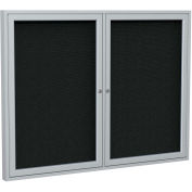 Ghent® 2 Door Enclosed Fabric Bulletin Board, Black Fabric/Silver Frame, 60"W x 36"H