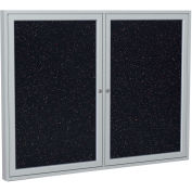 Ghent® 2 Door Enclosed Recycled Rubber Bulletin Board, 48"W x36"H, Confetti w/Silver Frame