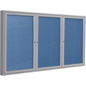 Ghent® 3 Door Enclosed Vinyl Bulletin Board, Ocean w/Silver Frame, 96"W x 48"H