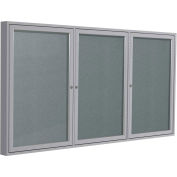 Ghent® 3 Door Enclosed Vinyl Bulletin Board, Stone w/Silver Frame, 72"W x 48"H