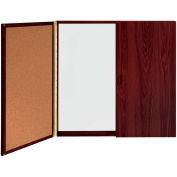 Ghent® Conference Mahogany Cabinet, Porcelain Magnetic Whiteboard w/Cork on Interior of Doors