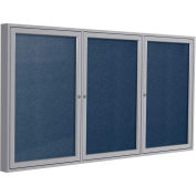 Ghent® 3 Door Enclosed Vinyl Bulletin Board, Navy w/Silver Frame, 72"W x 48"H