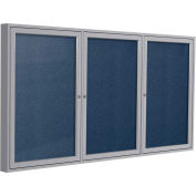 Ghent® 3 Door Enclosed Vinyl Bulletin Board, Navy w/Silver Frame, 96"W x 48"H