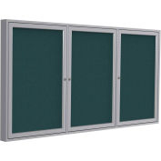 Ghent® 3 Door Enclosed Fabric Bulletin Board, Blue Fabric/Silver Frame, 96"W x 48"H