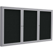 Ghent® 3 Door Enclosed Fabric Bulletin Board, Black Fabric/Silver Frame, 72"W x 48"H
