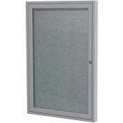 Ghent® 1 Door Enclosed Vinyl Bulletin Board, Stone w/Silver Frame, 18"W x 24"H