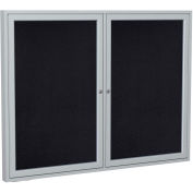 Ghent® 2 Door Enclosed Recycled Rubber Bulletin Board, 60"W x48"H, Black w/Silver Frame