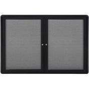 Ghent® 2 Door Ovation Bulletin Board, Gray Fabric/Black Frame, 60-1/8"W x 36-1/8"H