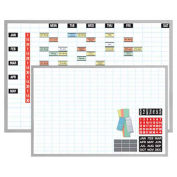 Magna Visual Porcelain Whiteboard w/ 1"X2" Grid & Magnetic Cardholder Planning Kit, White, 36 x 24
